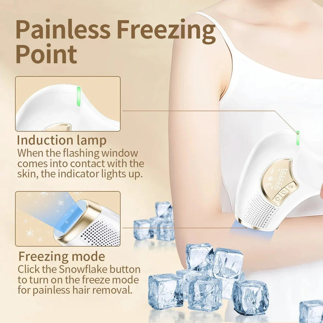 3-in-1 IPL Laser Hair Removal Device with ice-cooling feature for painless hair removal, skin rejuvenation, and acne treatment