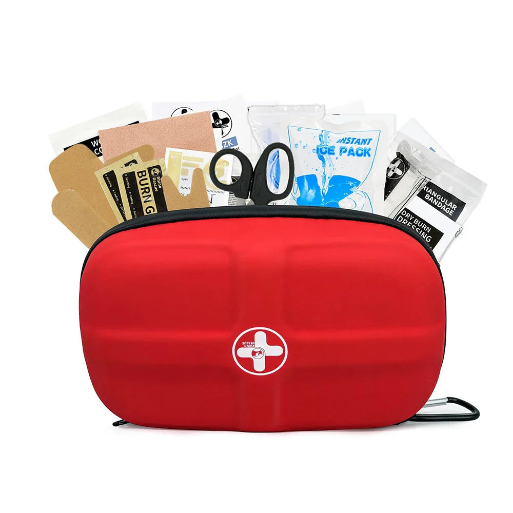 Compact and weatherproof first aid kit with 118 emergency supplies for travel, home, car, and outdoor activities