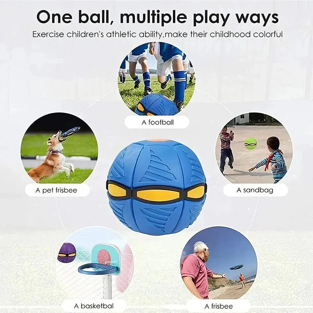 Transforming UFO Ball dog toy in pink, designed for interactive outdoor play and exercise