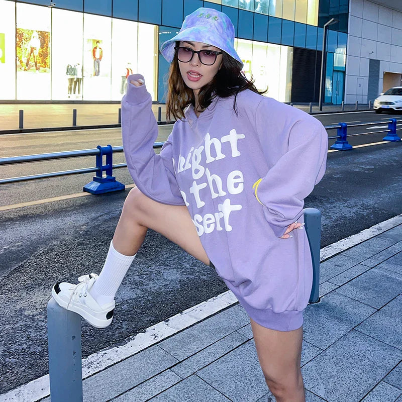 Trendha Two-Tone Hooded Sweatshirt with Star Print in Purple