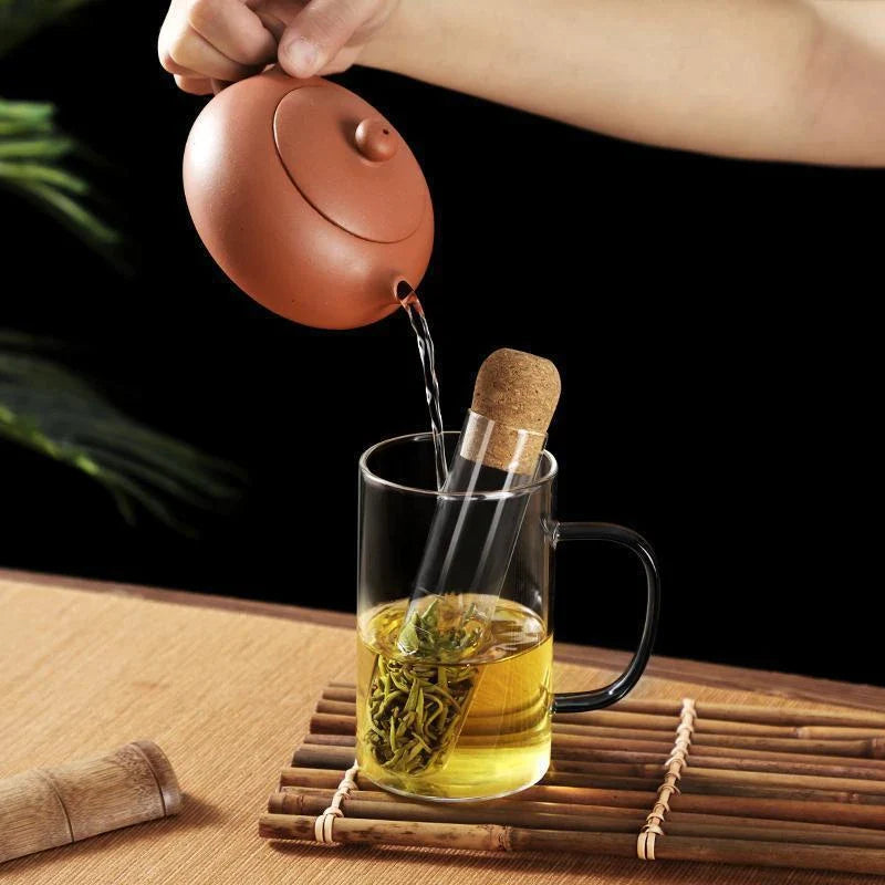 Premium borosilicate glass tea infuser with evenly spaced holes for optimal water flow and flavour extraction