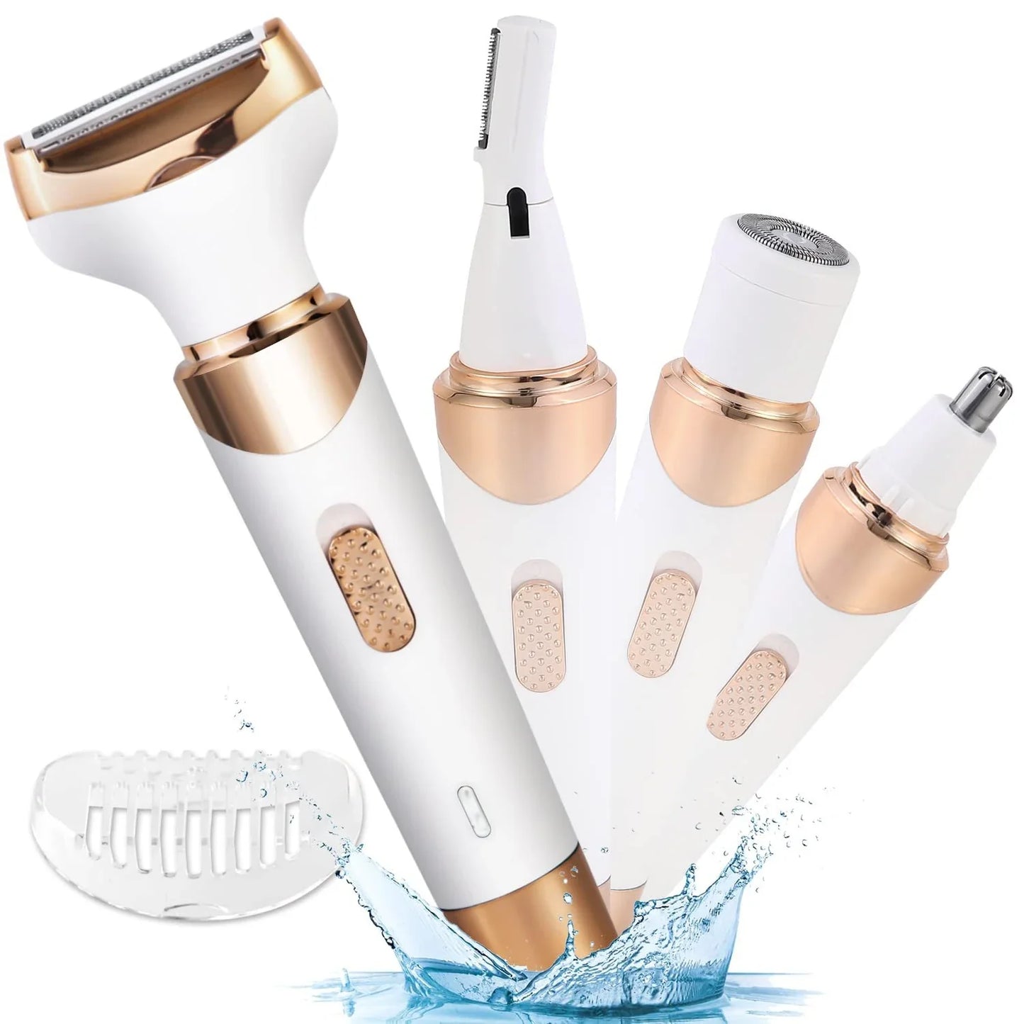 4-in-1 Women's Electric Shaver and Eyebrow Trimmer with USB Charging, Includes Shaving, Nose Hair, Eyebrow, and Precision Comb Attachments