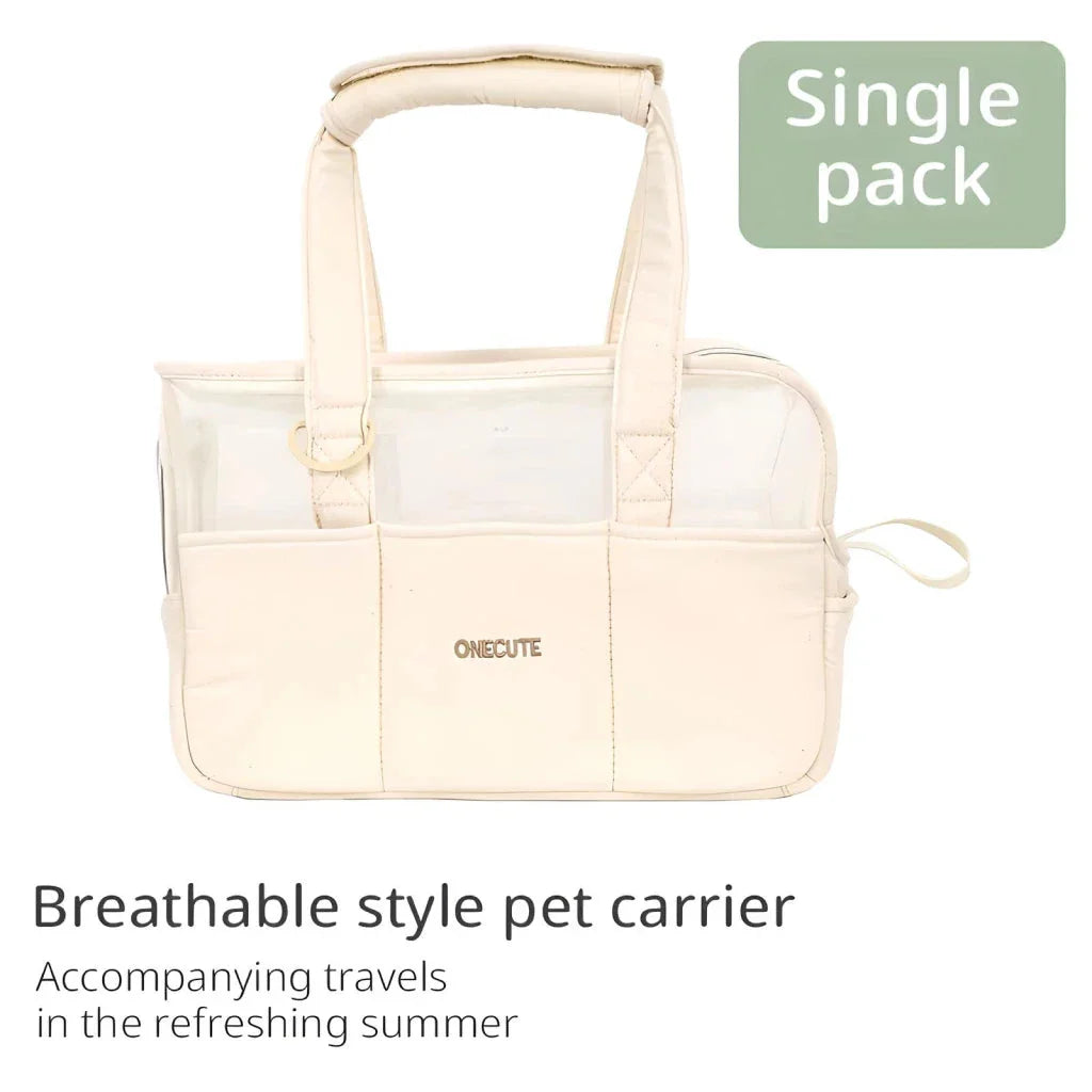 Beige Pet Travel Backpack for Small Dogs with Breathable Cotton Design