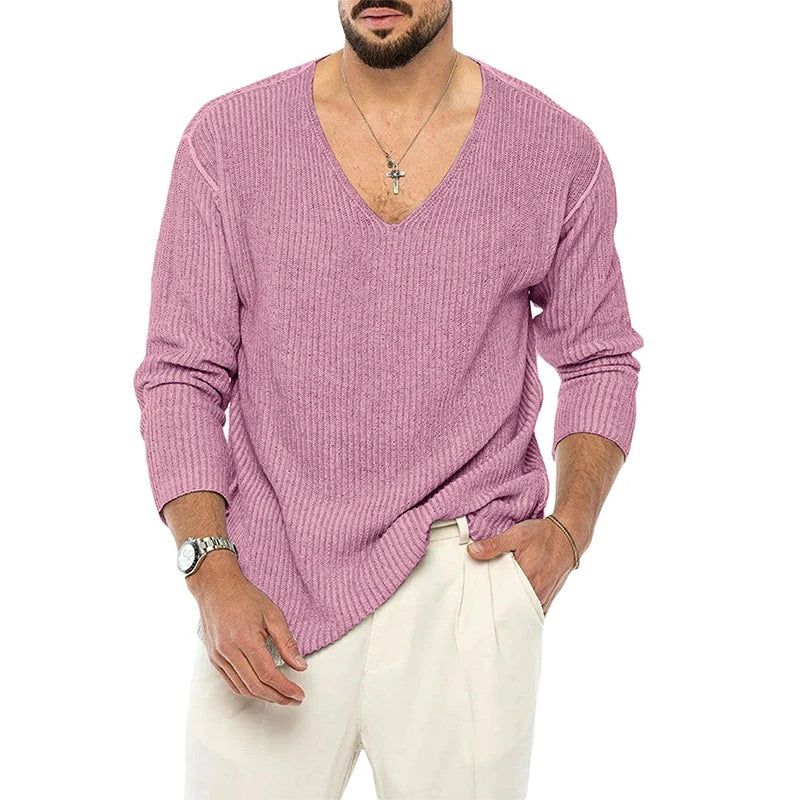 Stylish V-Neck Knitted Sweater for Men in a variety of sophisticated colours, featuring a sleek design and premium acrylic construction.
