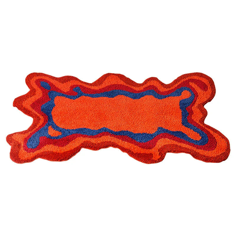 Vibrant 70s retro psychedelic tufted area rug with abstract design, perfect for adding vintage charm and modern style to your home