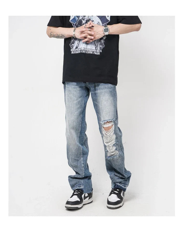 Premium British men's straight relaxed fit jeans in a vibrant blue colour