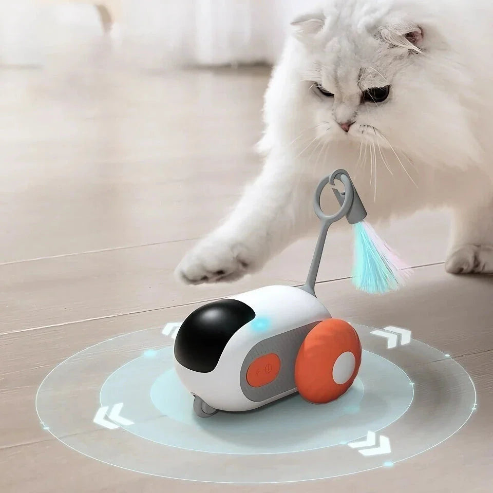 A wireless remote-controlled toy car with blinking lights, designed to engage and entertain indoor cats and kittens.