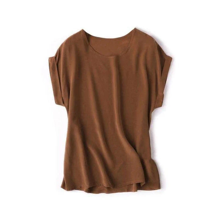 Elegant 100% Mulberry Silk Batwing Sleeve Tee in Black for Effortless Summer Style