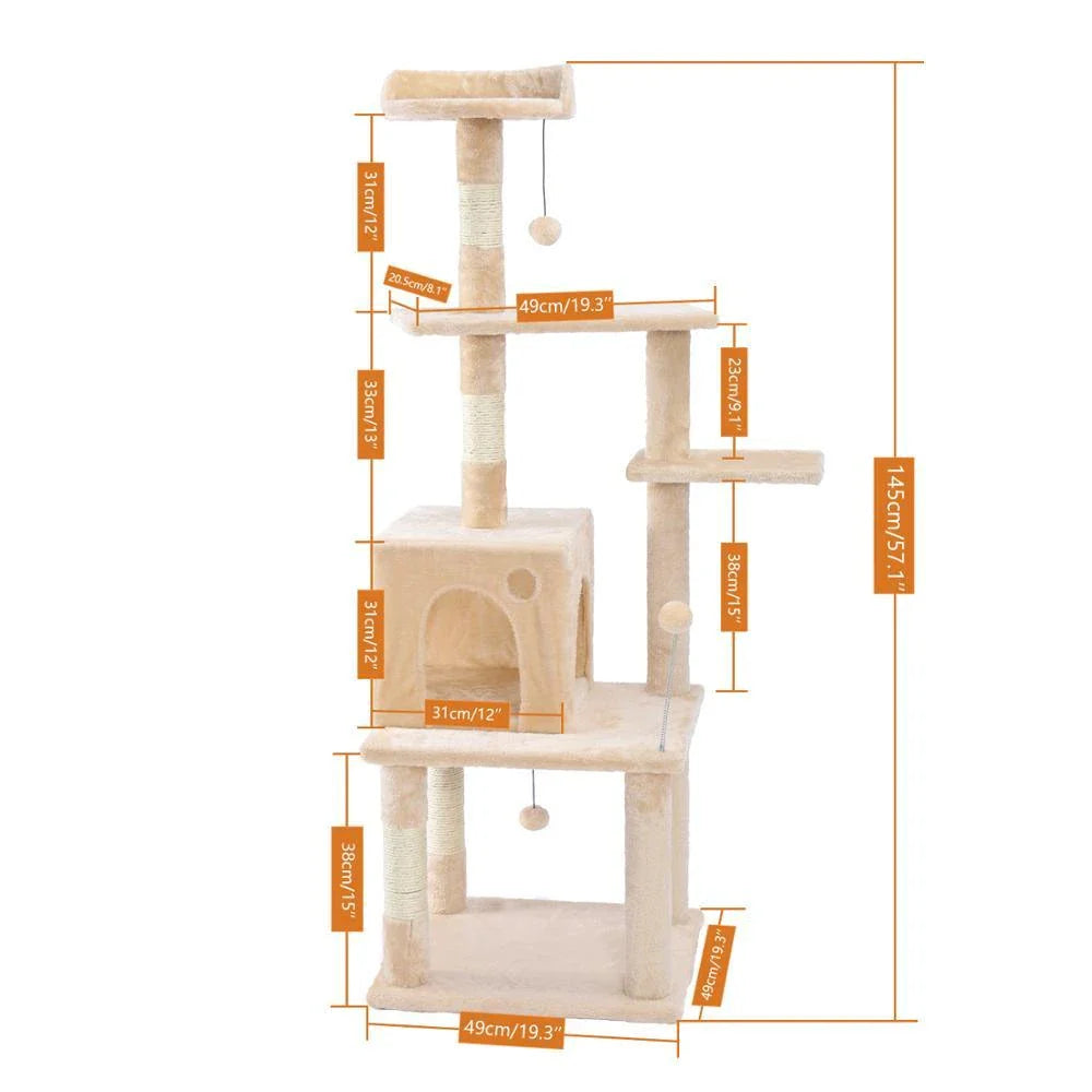 A four-layer cat scratching post made of durable wood and rope, providing multiple levels for your cat to enjoy their natural scratching behaviour.
