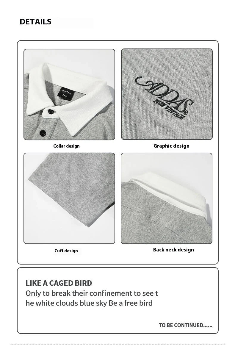Melange grey polo shirt with contrast stitching, designed and made in Britain for comfortable summer wear