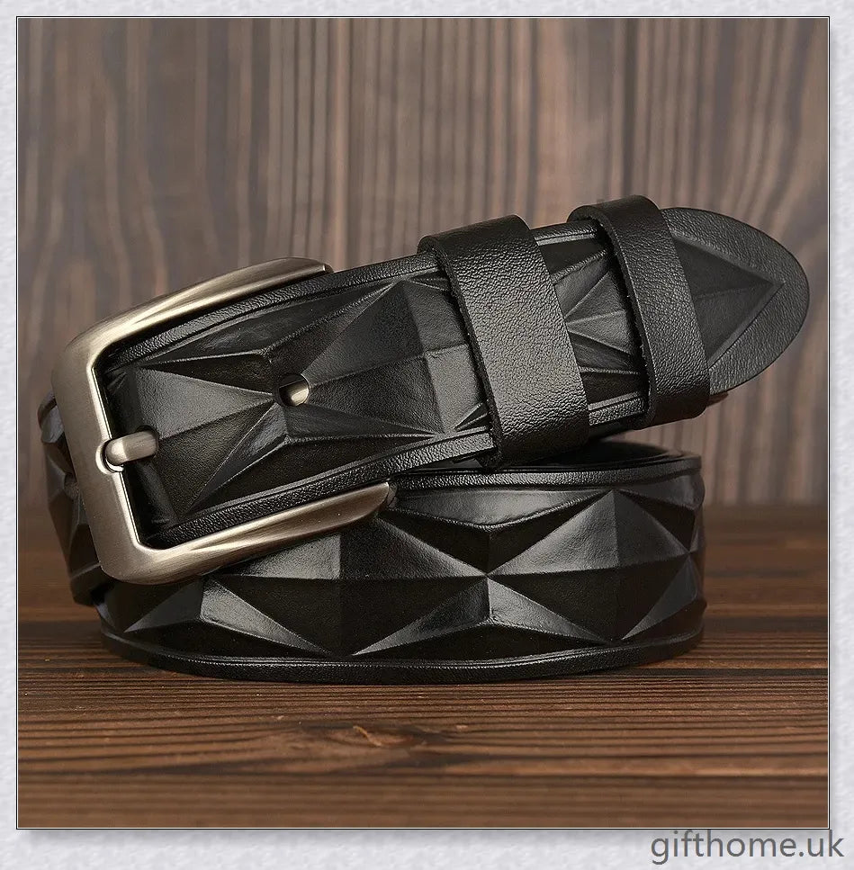 Premium 3D diamond pattern leather casual belt in black, coffee, and reddish brown colours