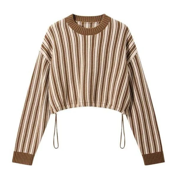 A chic striped wool-blend jumper in black, featuring an elegant O-neck design and a relaxed, flattering fit