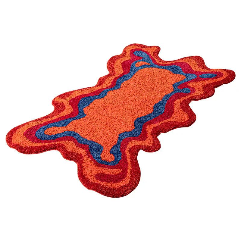 Vibrant 70s retro psychedelic tufted area rug with abstract design, perfect for adding vintage charm and modern style to your home