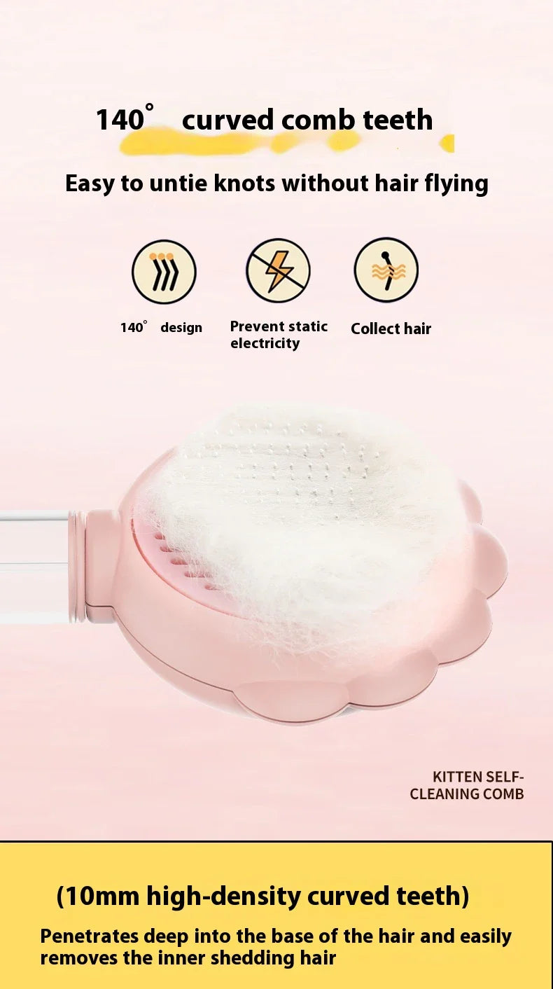 Premium 2-in-1 Self-Cleaning Pet Grooming Brush and Comb with curved comb teeth and ergonomic, non-slip handle for efficient and gentle grooming