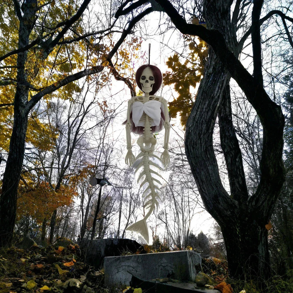 Mermaid bone pendant decoration in brown, dark purple, burgundy, and lake blue colours, ideal for Halloween outdoor courtyard displays