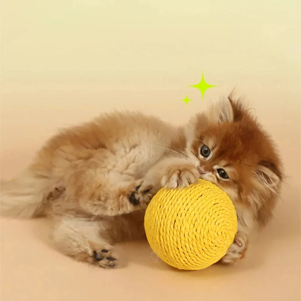 Interactive sisal cat scratching ball with sound, a unique toy that keeps cats entertained and promotes healthy scratching habits.