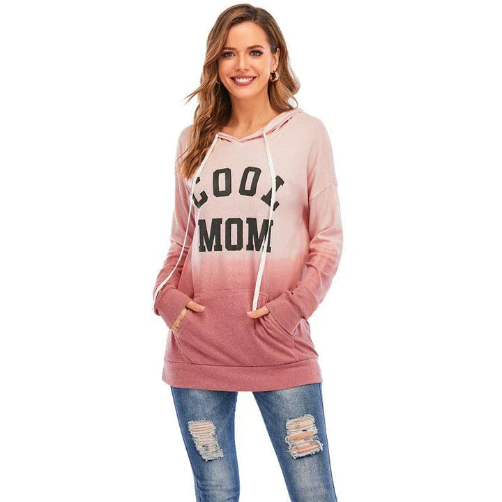 Women's tie-dye hooded sweater with kangaroo pocket in various colours, perfect for casual wear in the UK