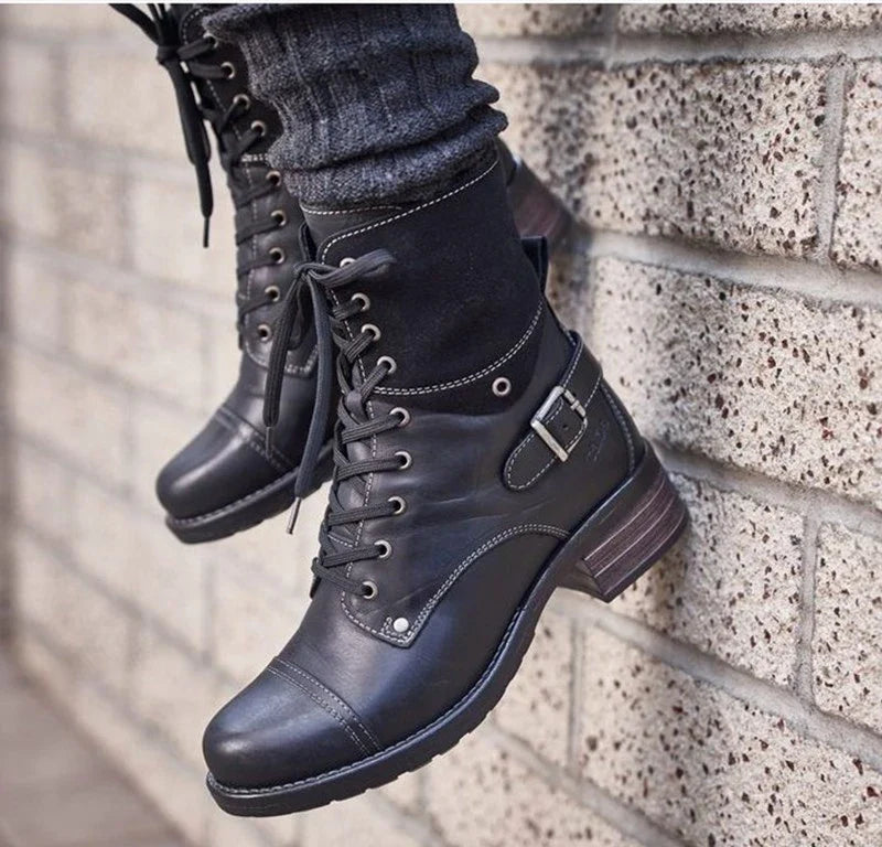 GiftHome UK Stylish Martin Boots with Chic Belt Buckle Accent
