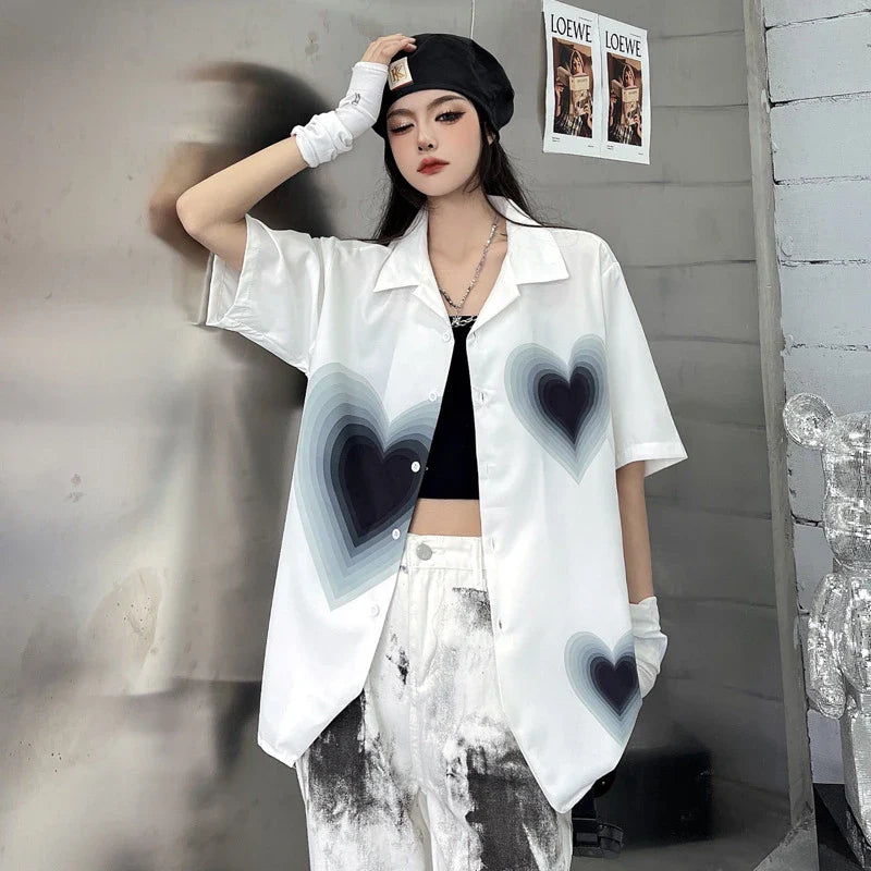 Gradient love print short sleeve shirt with relaxed fit and vibrant design
