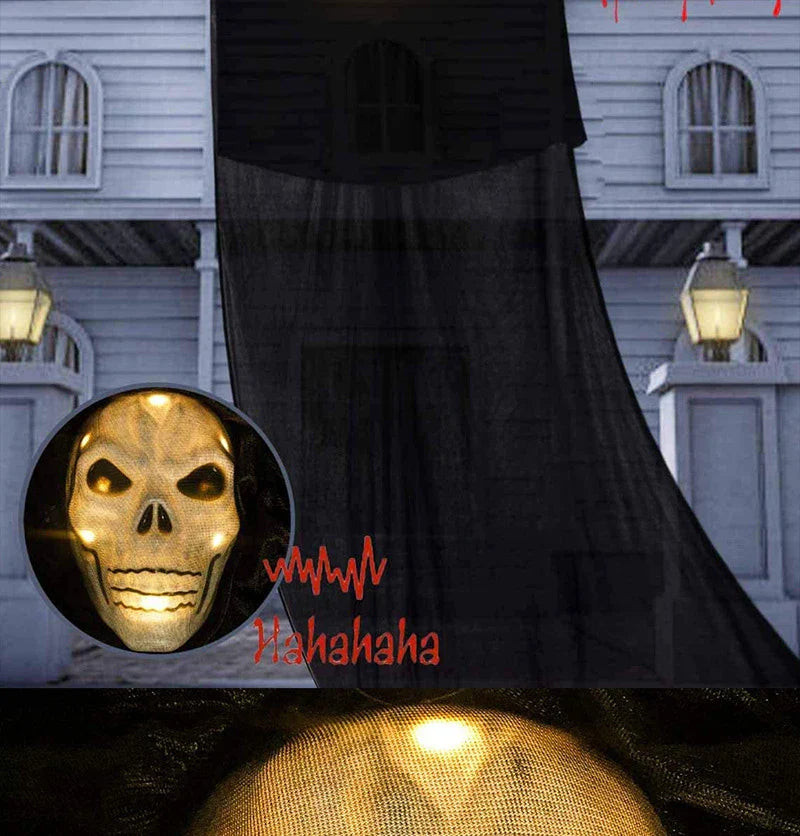 Voice-activated Halloween decoration with ghost-shaped design, lighting, and sound effects