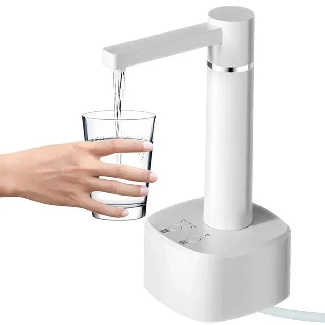 Electric water dispenser with adjustable flow, rechargeable USB power, and dual-use desktop or bucket compatibility