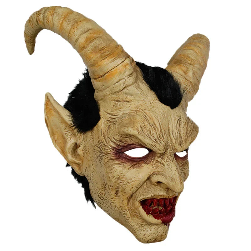 Frightfully realistic Latex Horror Mask with devil-inspired features, perfect for Halloween cosplay