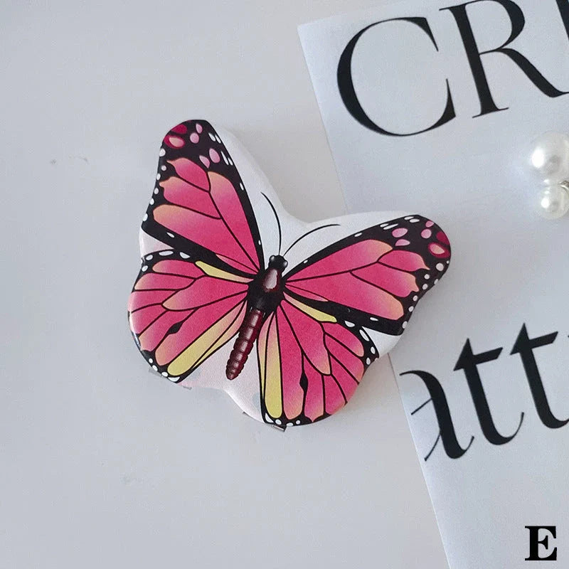 Elegant foldable butterfly makeup mirror with premium PU leather and tempered glass construction