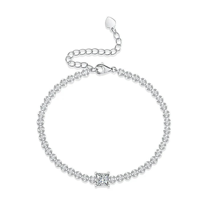 Elegant 925 silver bracelet with a captivating moissanite Rubik's Cube design, perfect for special occasions and everyday wear.