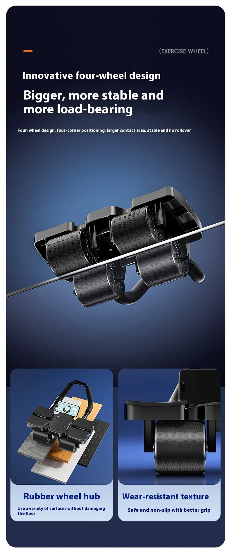 Premium 4-wheel abdominal roller with automatic rebound and mobile app for core strengthening and fitness workout