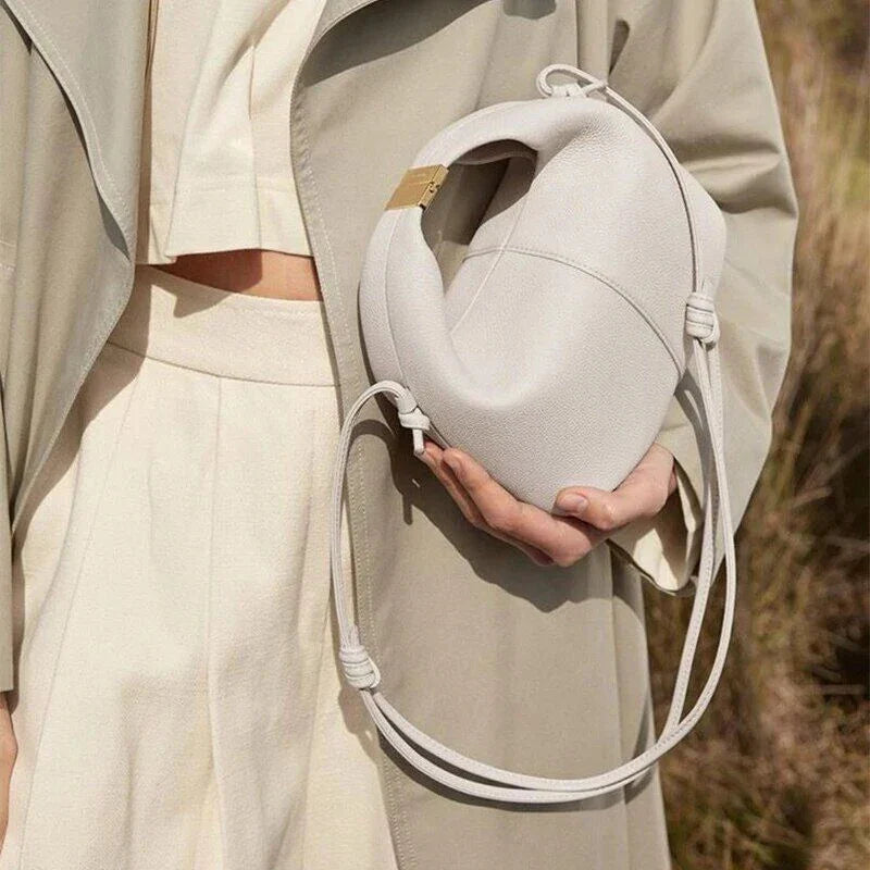 Elegant and Versatile Leather Dumpling-Shaped Tote Bag in White Colour