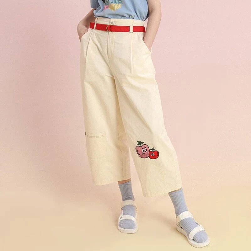 GiftHome UK Premium Cotton Capris with Playful Fruit Embroidery