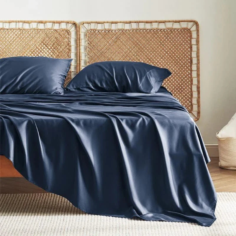 Bamboo fibre bedding set with fitted sheet, pillowcases, and solid colour design