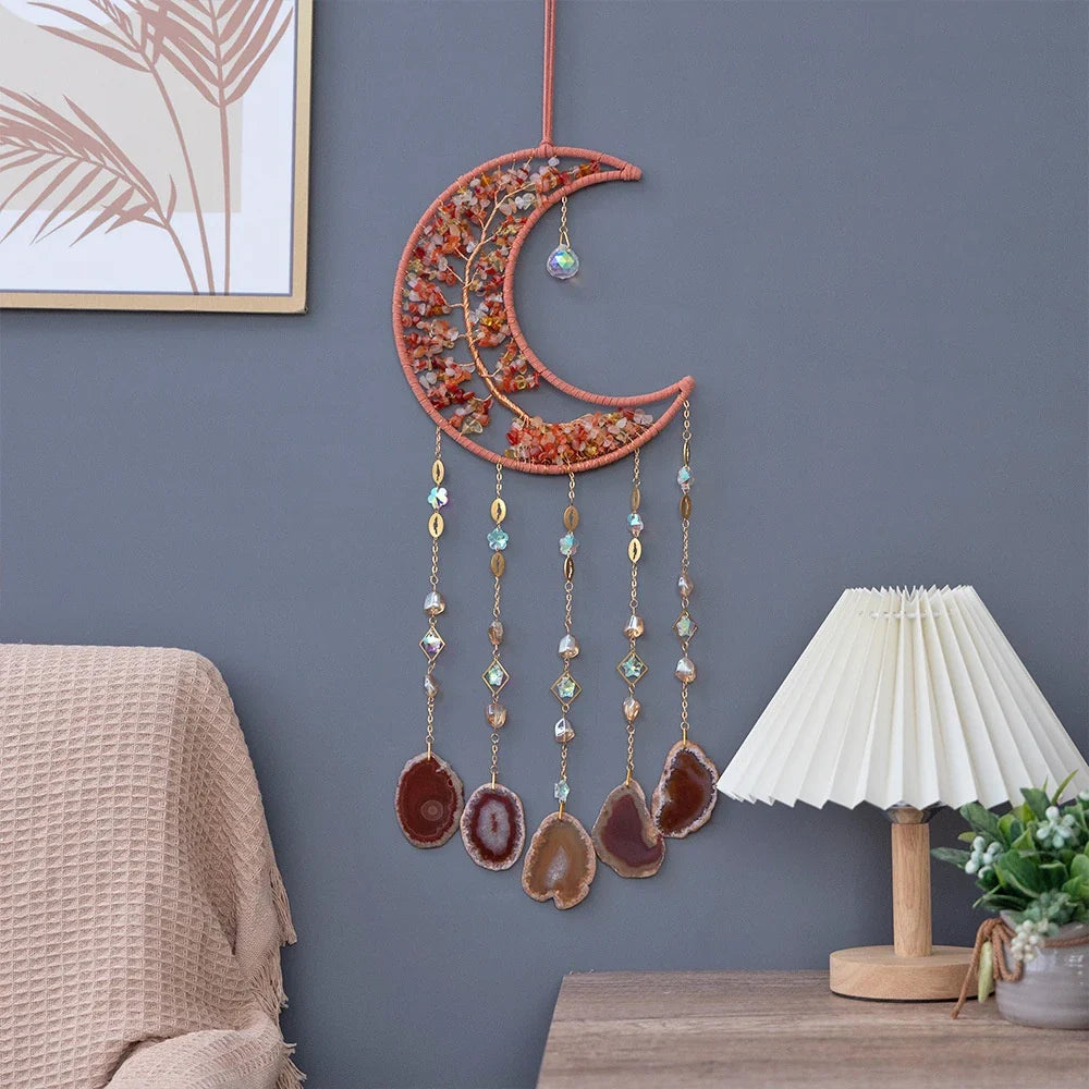 Mesmerising Moon Agate Crystal Pendant Dream Catcher with a stunning array of colourful agate crystals