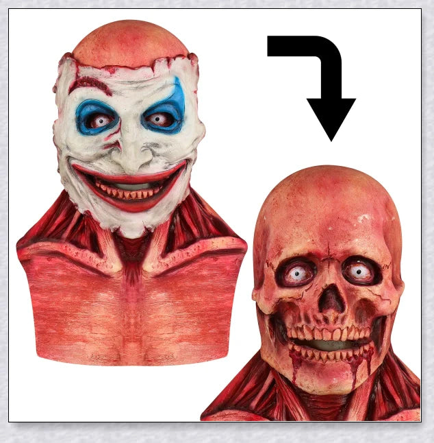 Terrifyingly lifelike horror mask with two removable layers, articulated jaw, and breathable design for a comfortable Halloween costume