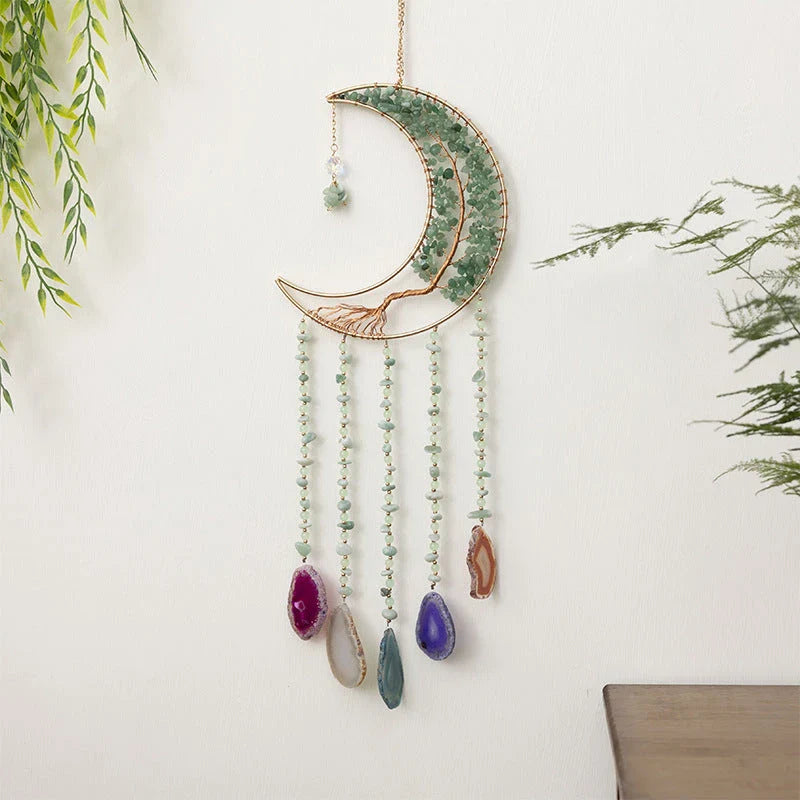 Mesmerising Moon Agate Crystal Pendant Dream Catcher with a stunning array of colourful agate crystals