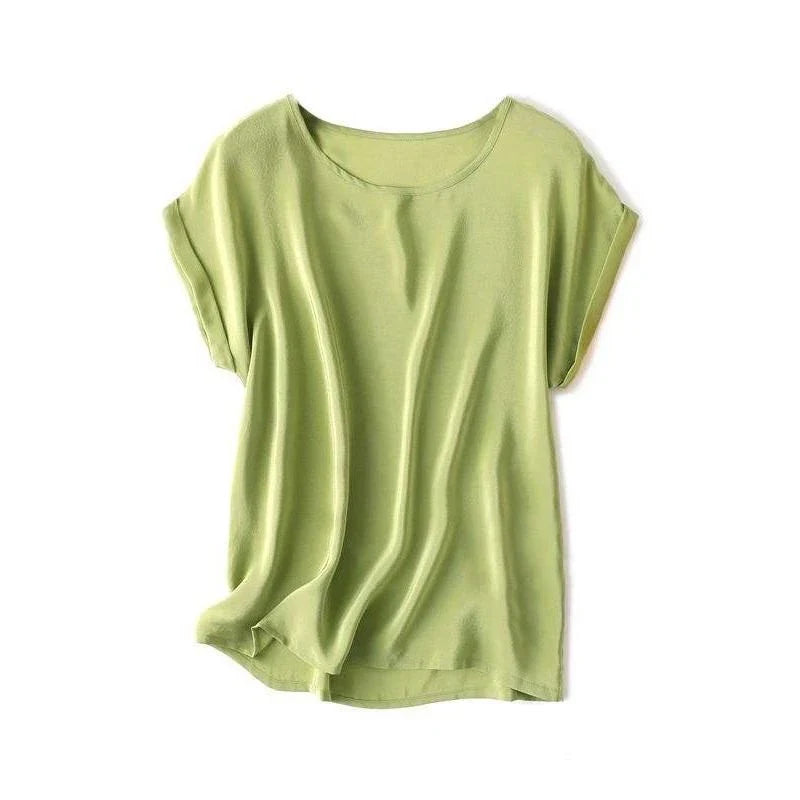 Elegant 100% Mulberry Silk Batwing Sleeve Tee in Black for Effortless Summer Style