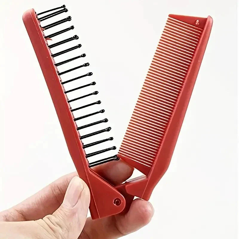 Premium folding pocket comb in stylish red colour, designed for effortless hair styling on the go