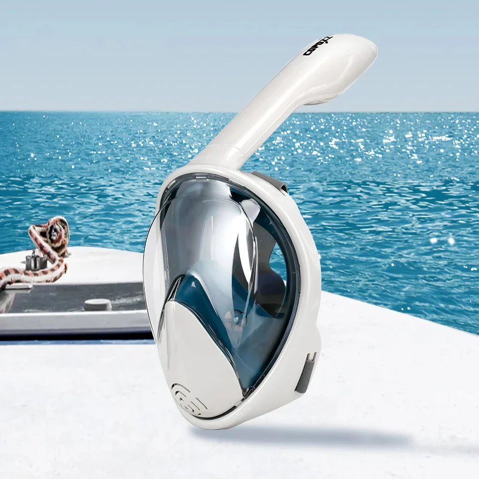 Premium full face anti-fog snorkel mask with wide 180-degree viewing and adjustable camera mount