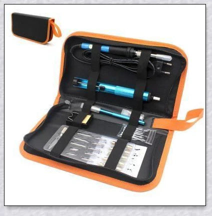 Premium wood burning kit with adjustable temperature, interchangeable tips, and metal stencils for personalized designs and creative projects