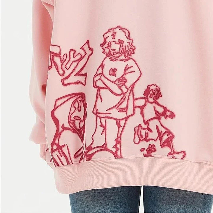 Vibrant Harajuku-inspired anime graphic hoodie with loose, comfortable fit and full-length sleeves