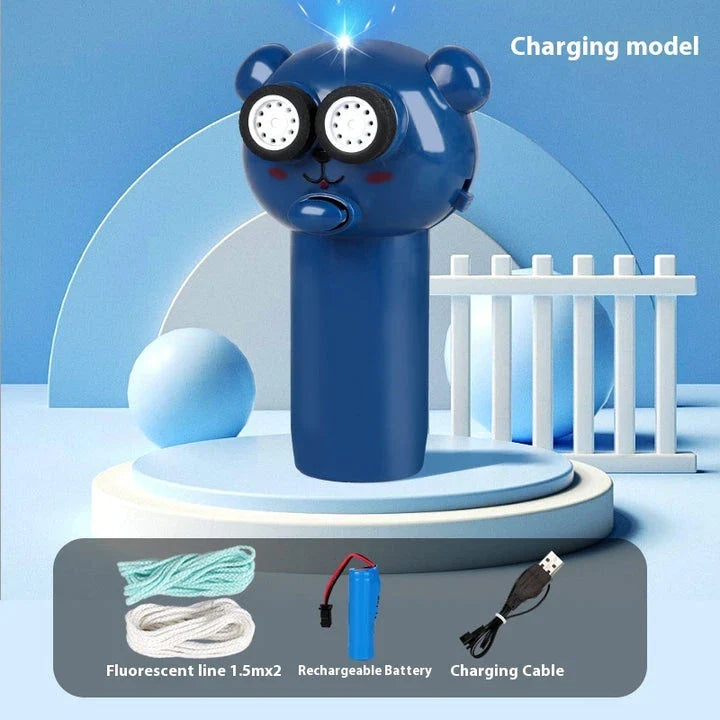 Illuminating rope-driven electric propeller cat toy in blue, with glowing rope and spinning propeller to captivate and entertain your feline companion.