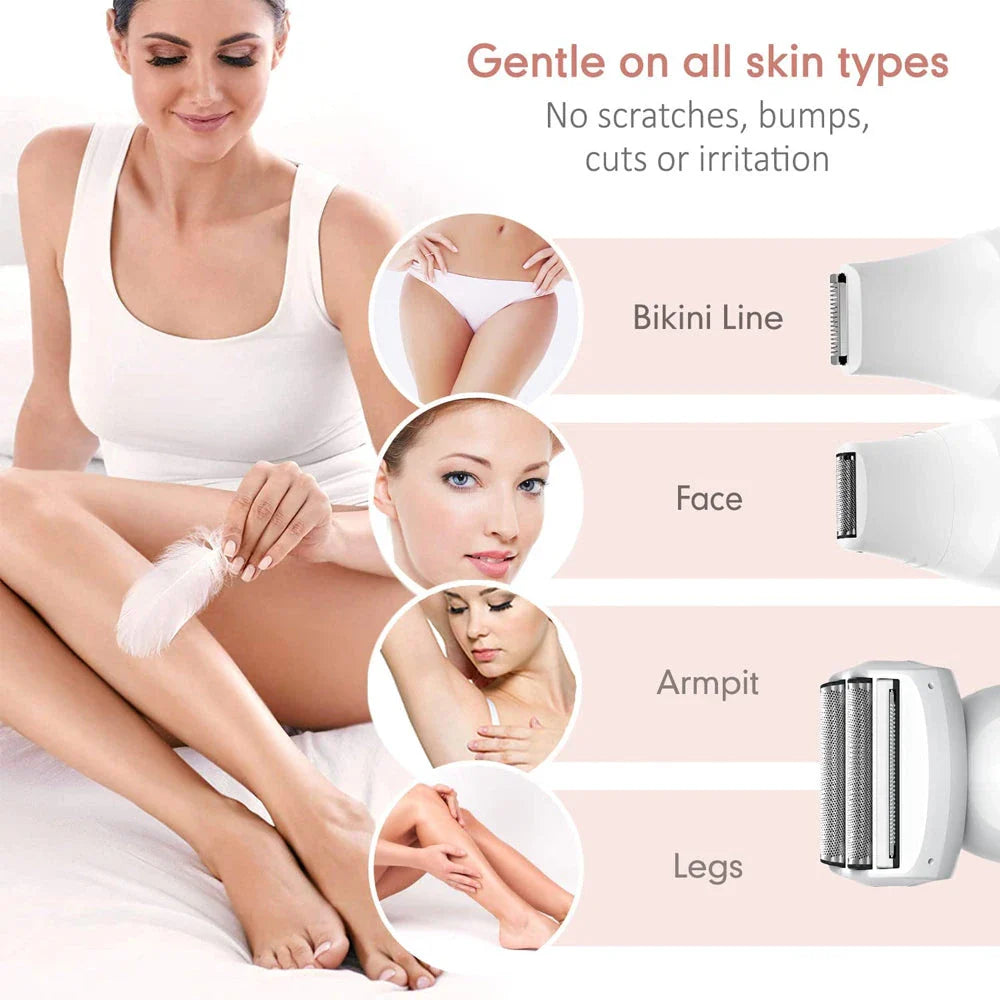 Versatile 3-in-1 Electric Shaver for Women with Floating Blades, Precision Trimmer, and Waterproof Design
