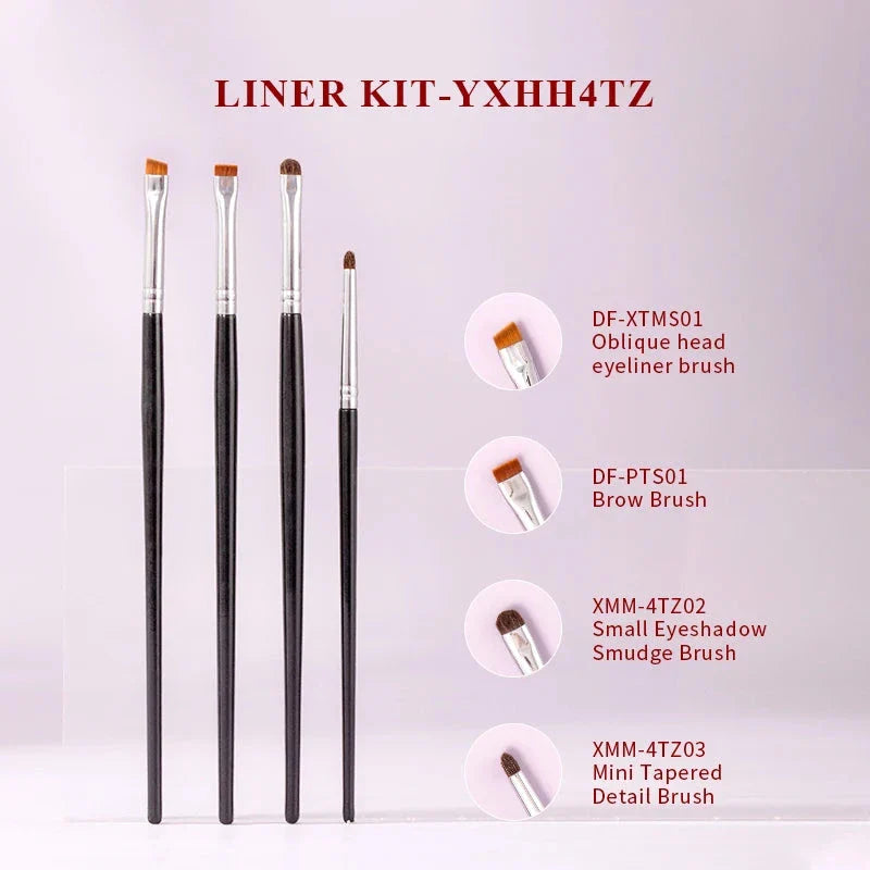 Premium 4-Piece Synthetic Eye Makeup Brush Set with Wooden Handles for Precise Application and Blending