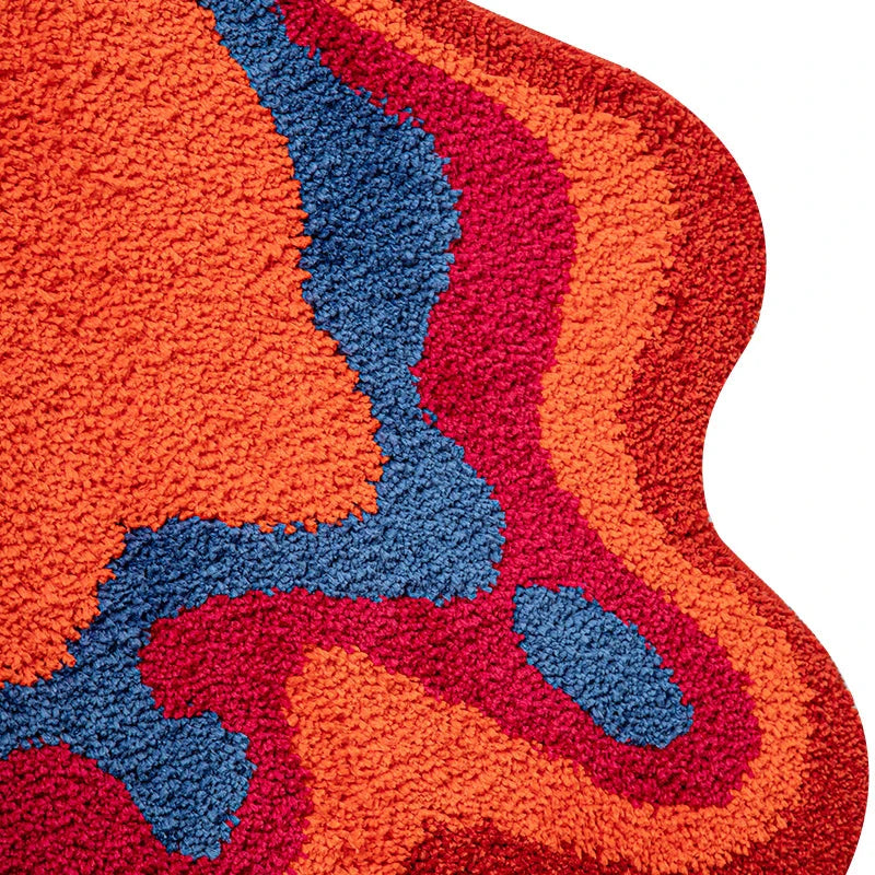 Vibrant 70s retro psychedelic tufted area rug with abstract design, perfect for adding vintage charm and modern style to your home
