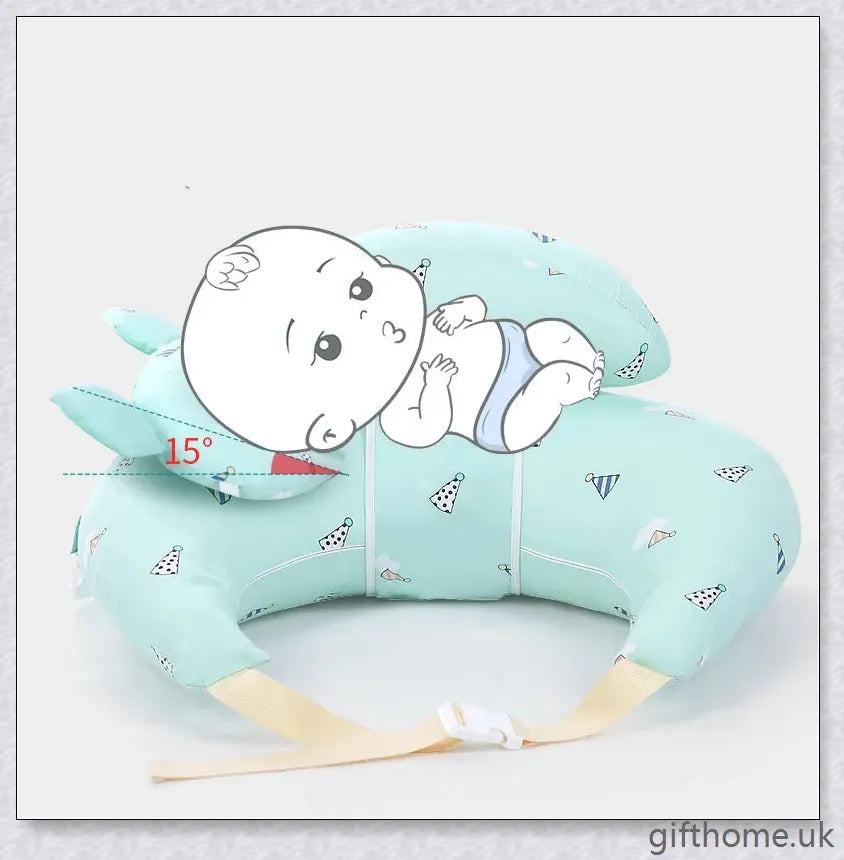 Premium breastfeeding nursing pillow with adjustable buckle, soft cotton fabric, and extra cushioning to support baby's head and prevent reflux.