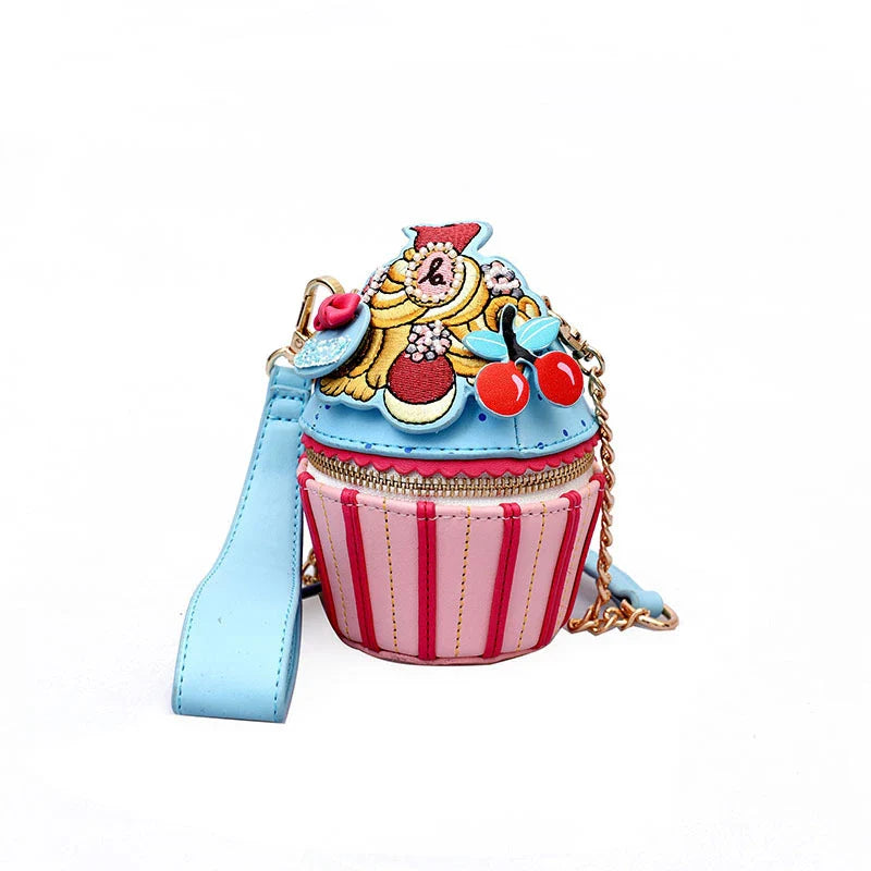 A stylish, ice cream-themed messenger bag with a vibrant print, durable PU leather construction, and a versatile bucket-style design.