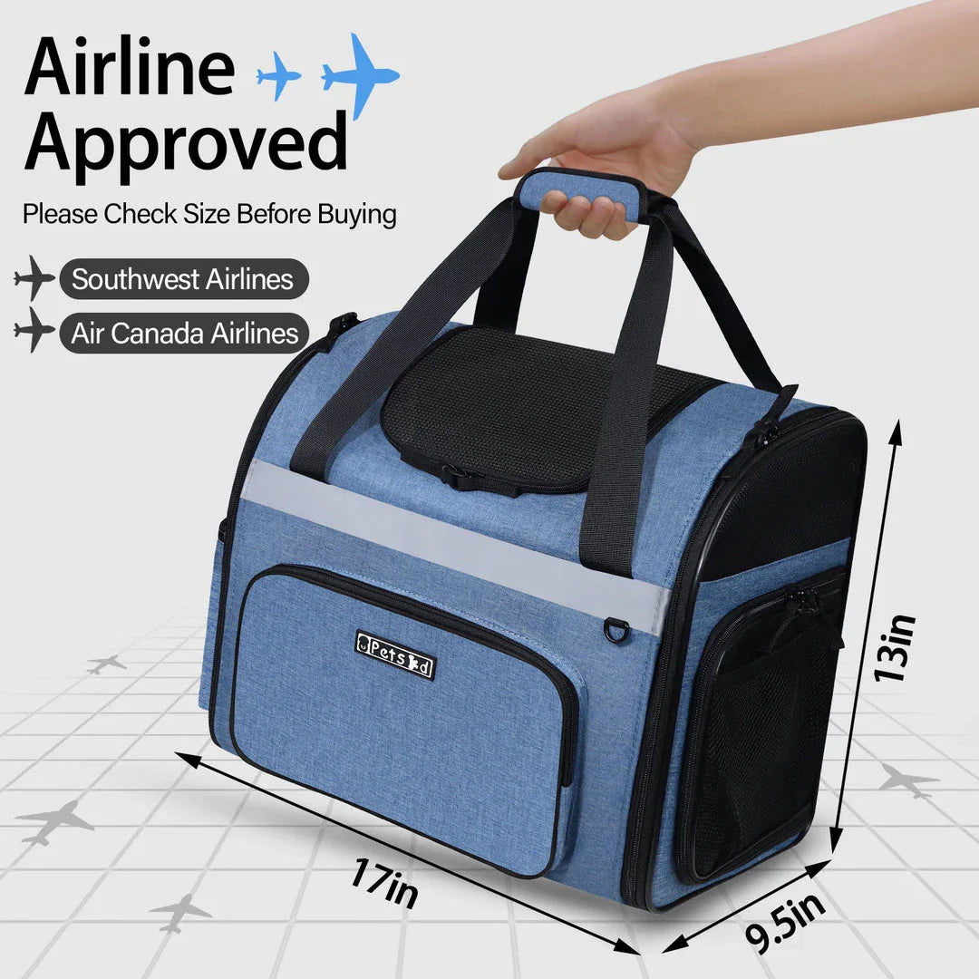 Airline-approved pet backpack carrier with breathable mesh windows, lockable zippers, and ergonomic design for comfortable pet travel