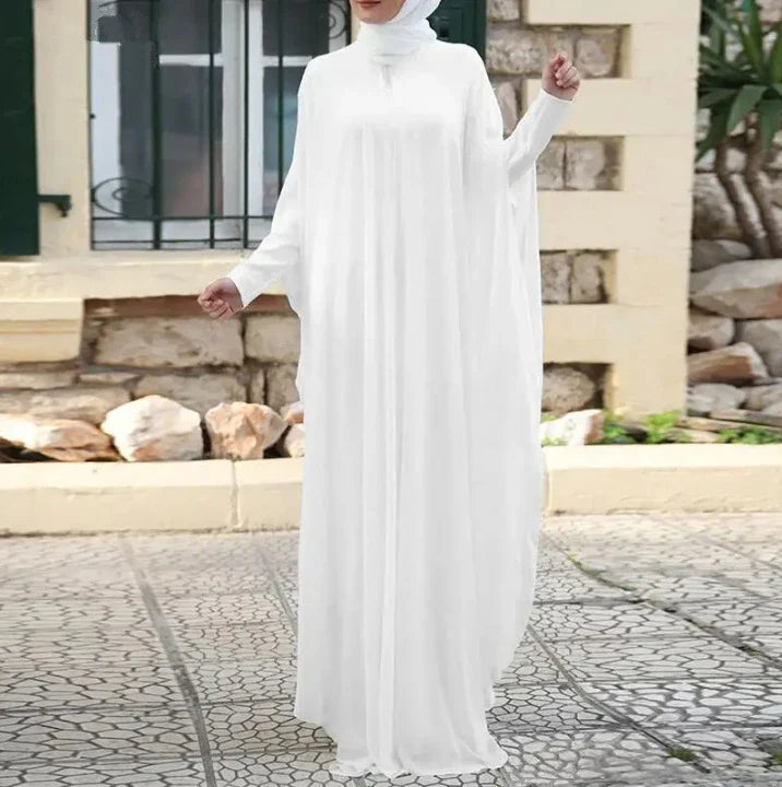 Artistic retro loose fit plus size dress with crew neck in white, black, pink, and green colours
