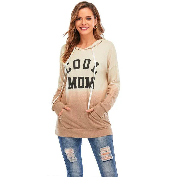 Women's tie-dye hooded sweater with kangaroo pocket in various colours, perfect for casual wear in the UK