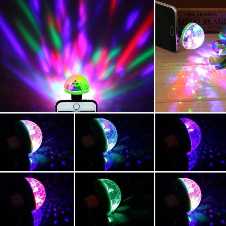 Compact and colourful USB disco light with flashing lights that synchronize to music